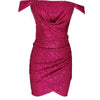 Payetli Korsajlı Degaje Yaka Elbise - Fuşya