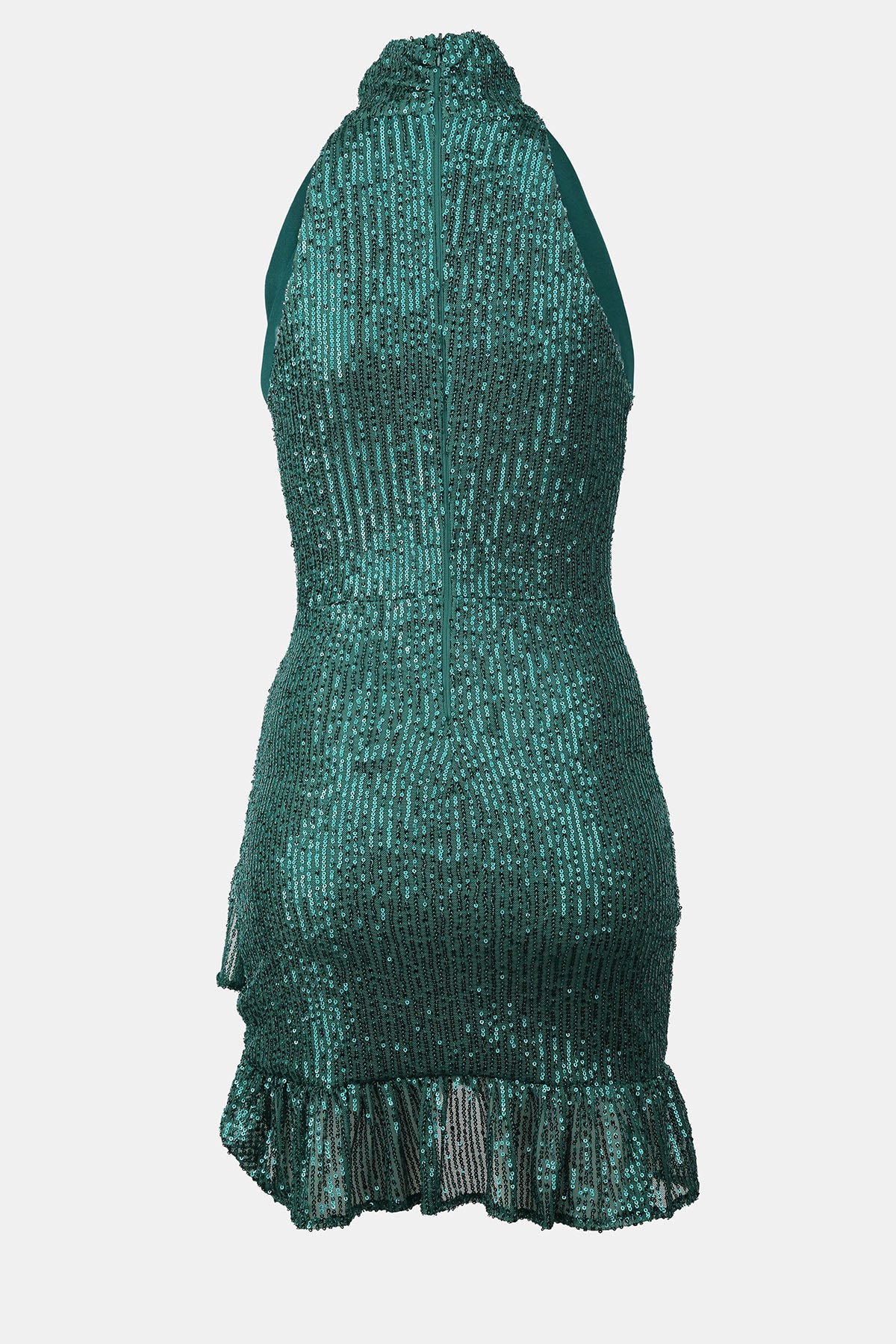 Janjanlı Bebek Mavisi Boğazlı Kolsuz Mini Fırfırlı Elbise