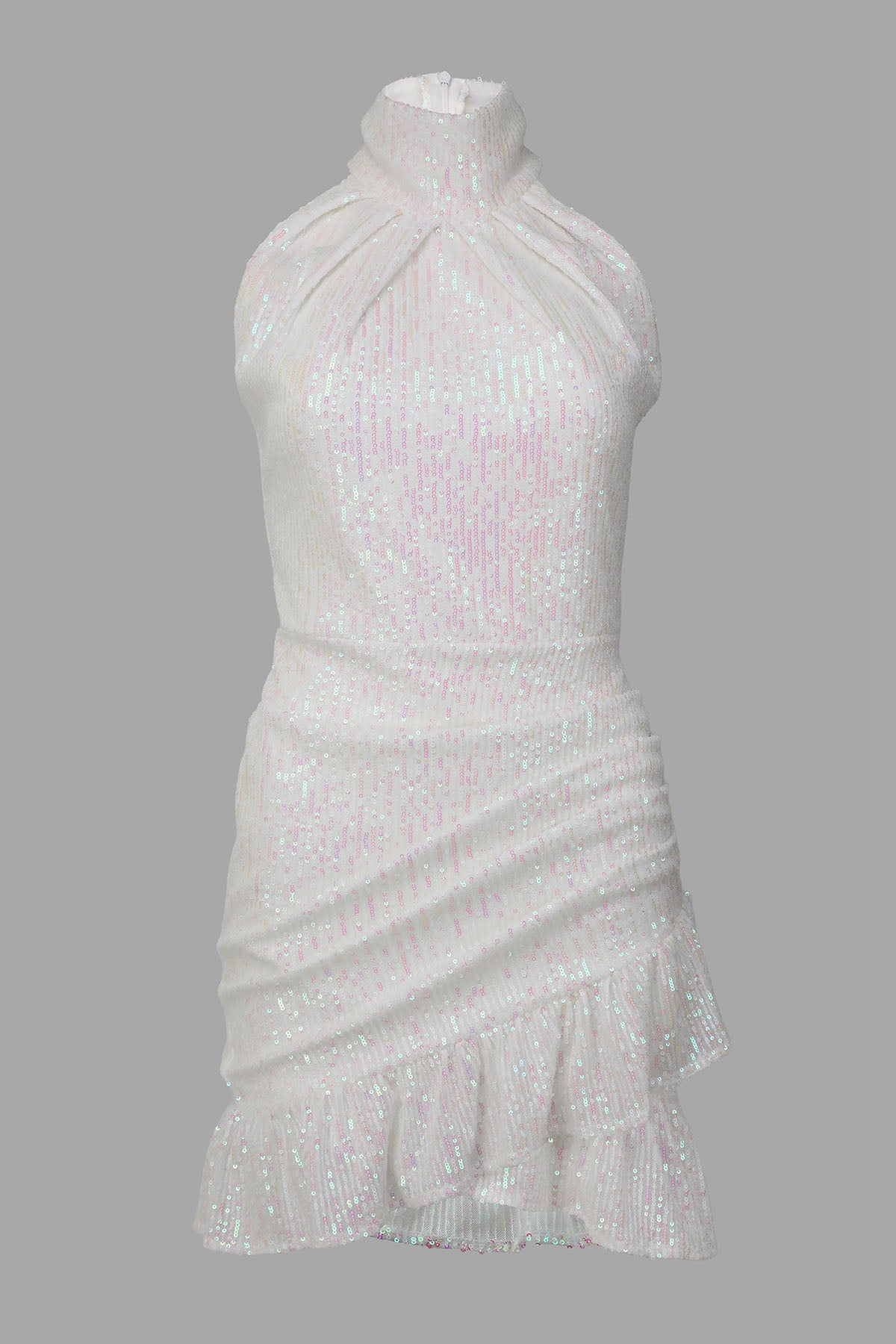 Janjanlı Bebek Mavisi Boğazlı Kolsuz Mini Fırfırlı Elbise