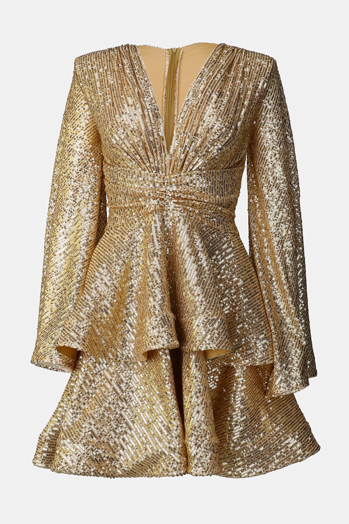 bordo v yaka glenli volan etek elbise