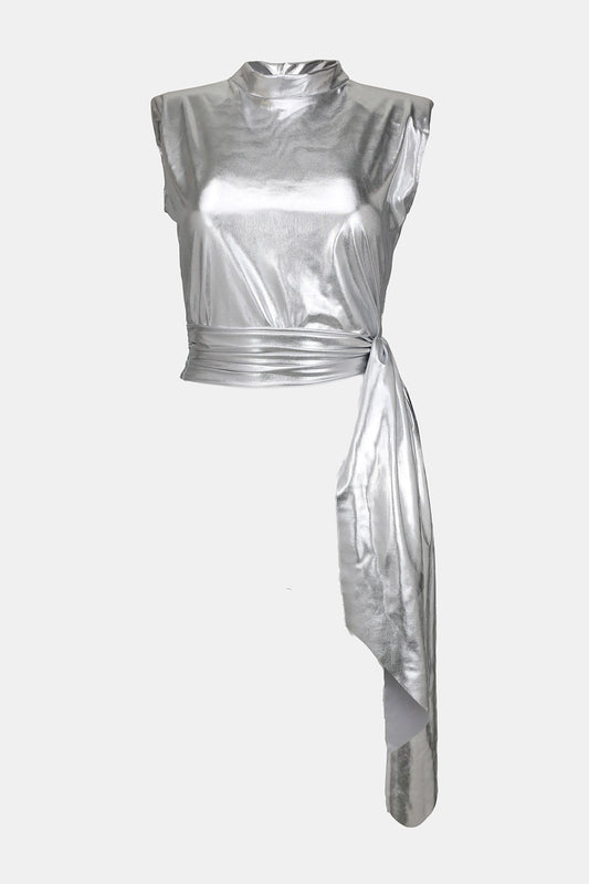 gümüş rengi drapeli bluz