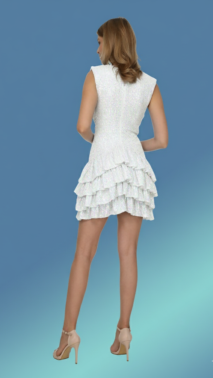 Janjanlı Bebek Mavisi Kolsuz Drapeli Katkat Fırfır Detaylı Elbise